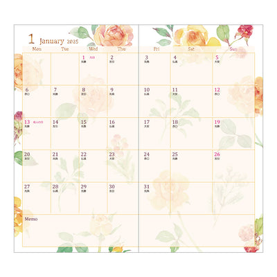 Midori Slim Pocket Diary - Country Time Flower