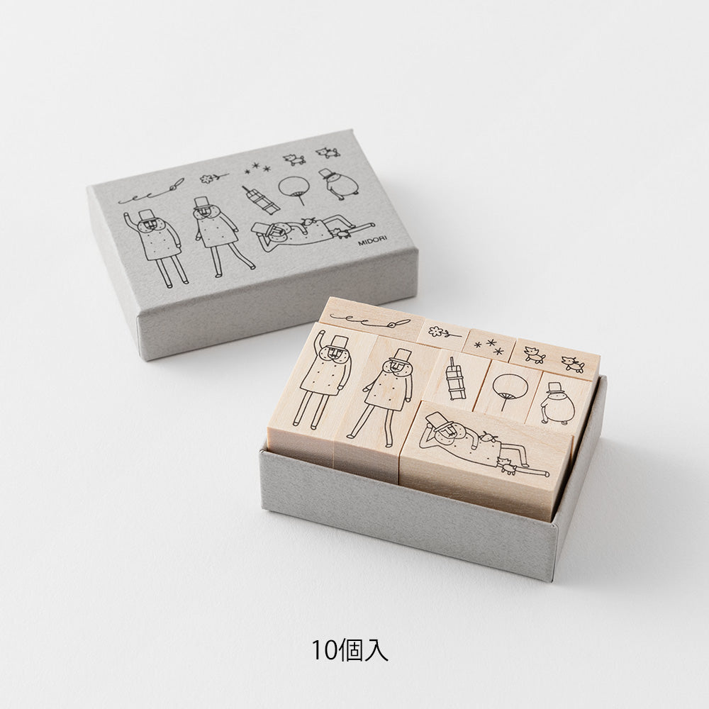 Midori Ojisan 30th Wooden Stamp Set A