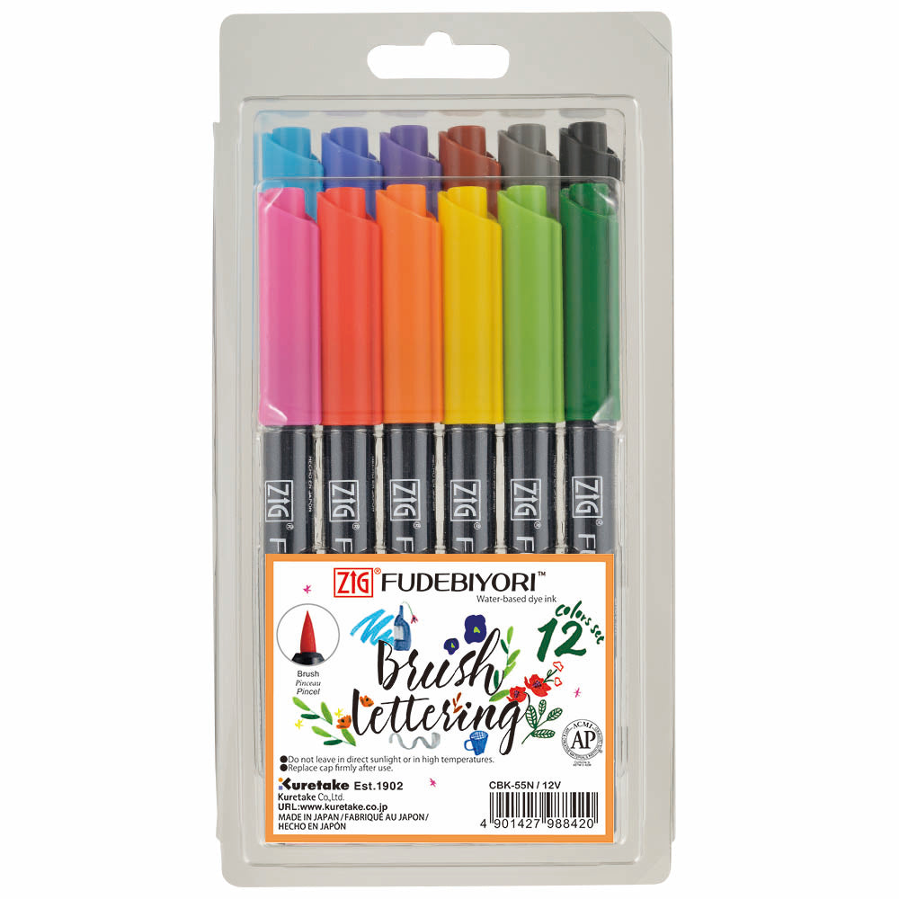 Kuretake Zig Fudebiyori Brush Lettering Markers (Set of 12)