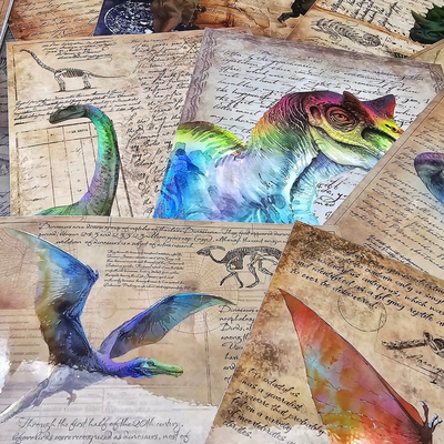 CoraCreaCrafts Holographic Sticker & Vellum Paper Set - Dinosaurs