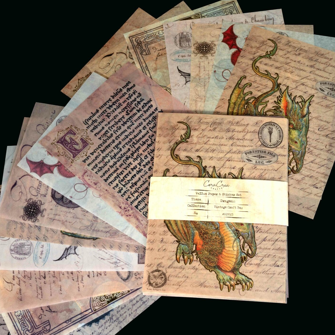 CoraCreaCrafts Sticker & Vellum Paper Set - Dragons