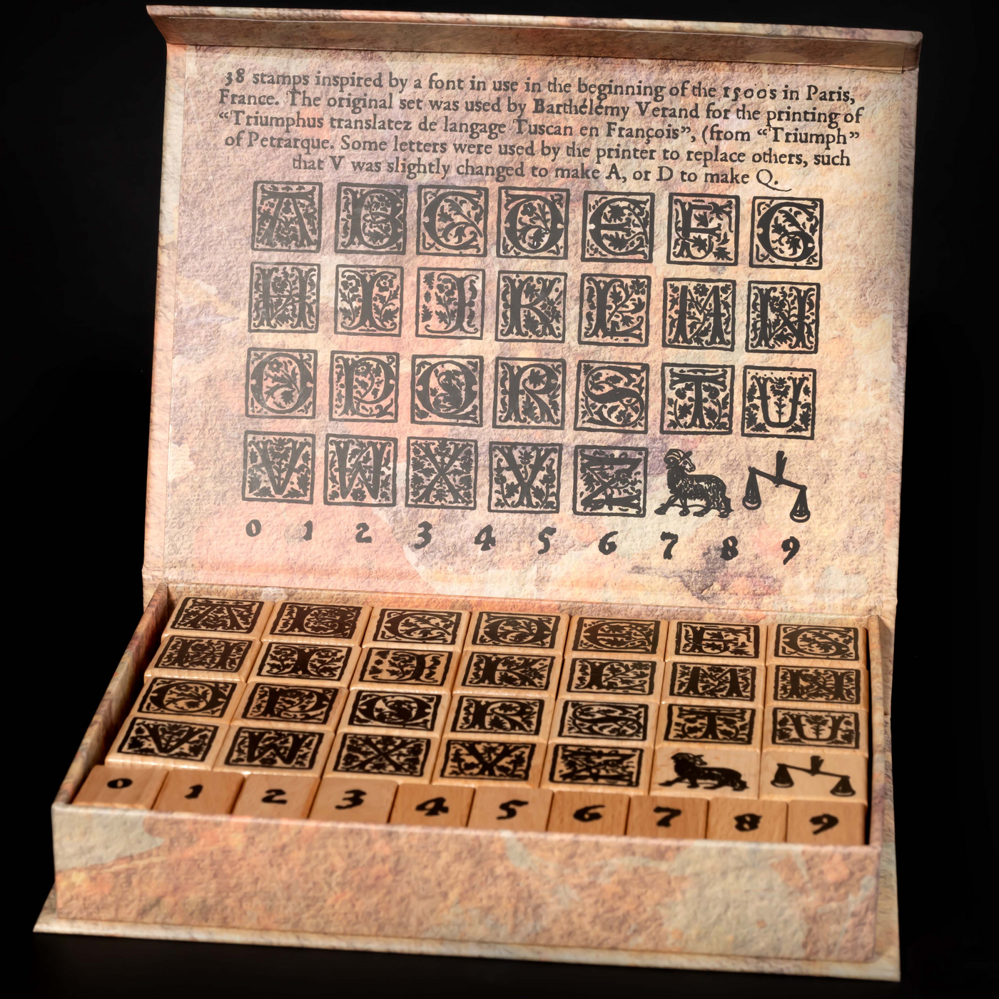 CoraCreaCrafts Wooden Stamp Set - Medieval Alphabet Stamp Set