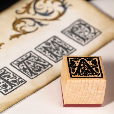 CoraCreaCrafts Wooden Stamp Set - Medieval Alphabet Stamp Set