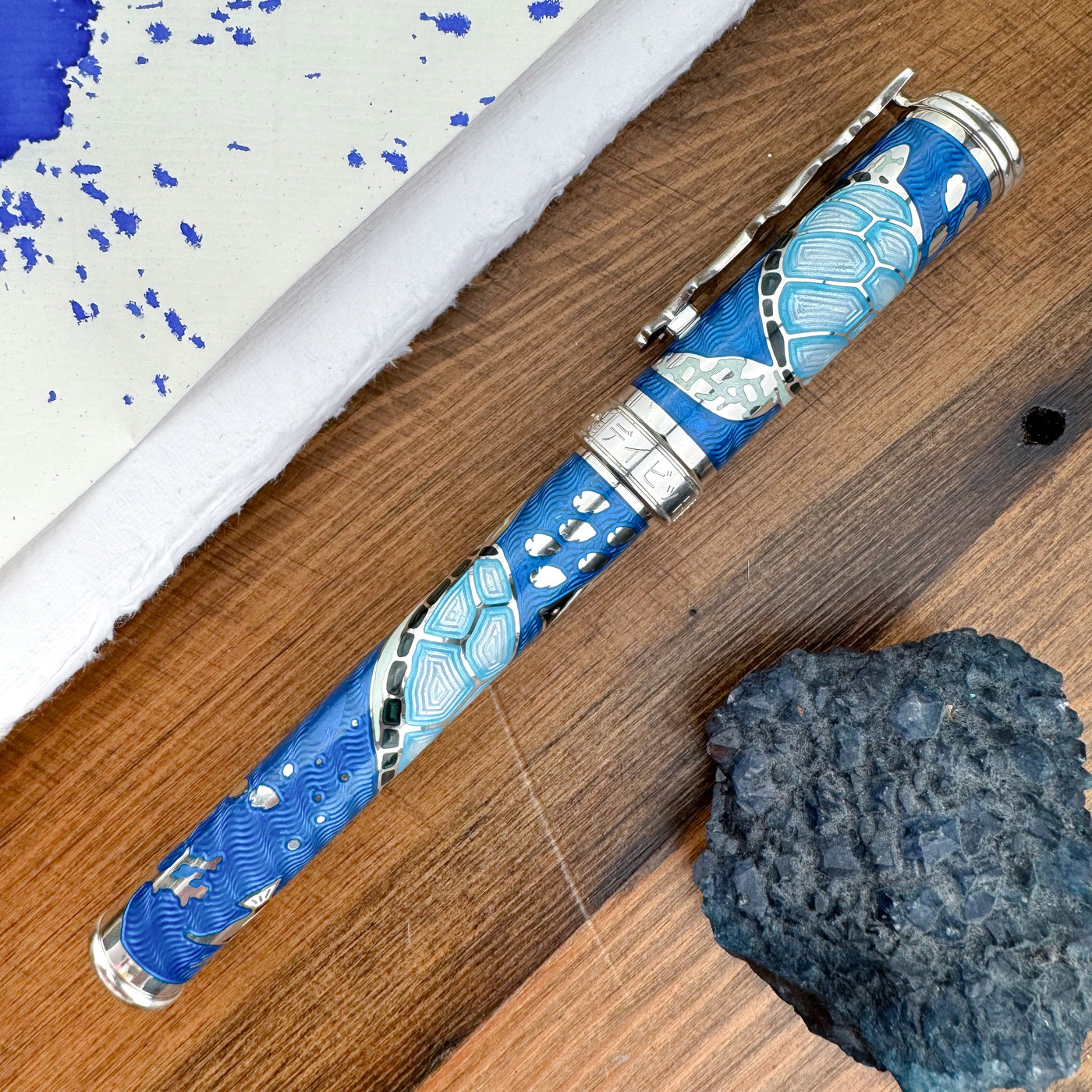 David Oscarson Sea Turtle Fountain Pen - Blue w/ Silver (Limited Edition #11/88)