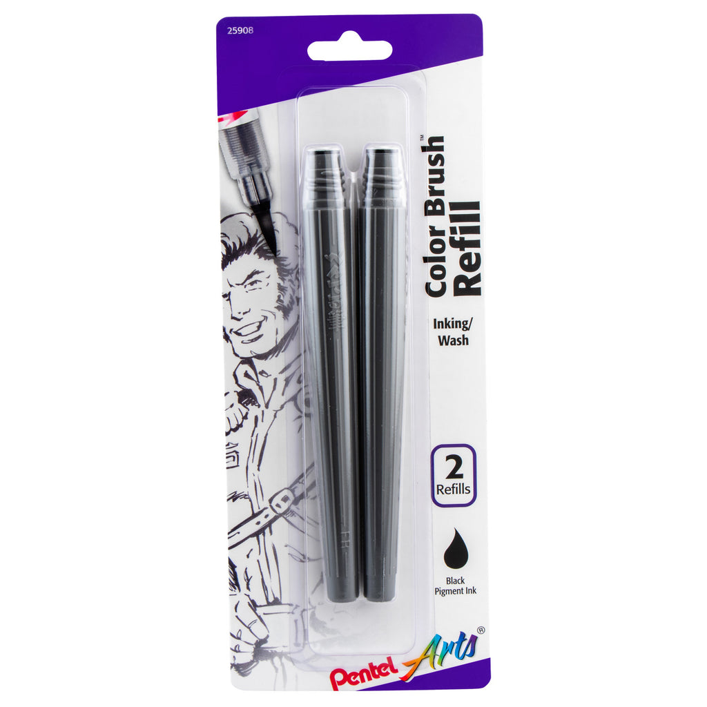 Pentel Pocket Brush Pen Black Ink Refill 6 Pack