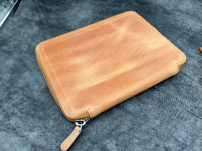 Galen Leather 10 Pen Zipper Case with A5 Notebook Holder