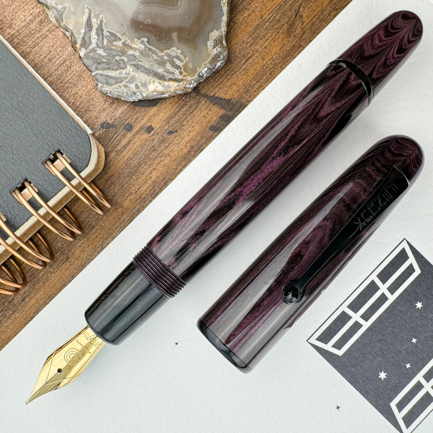 Penlux Elite Ebonite Fountain Pen - Purple Black Strip