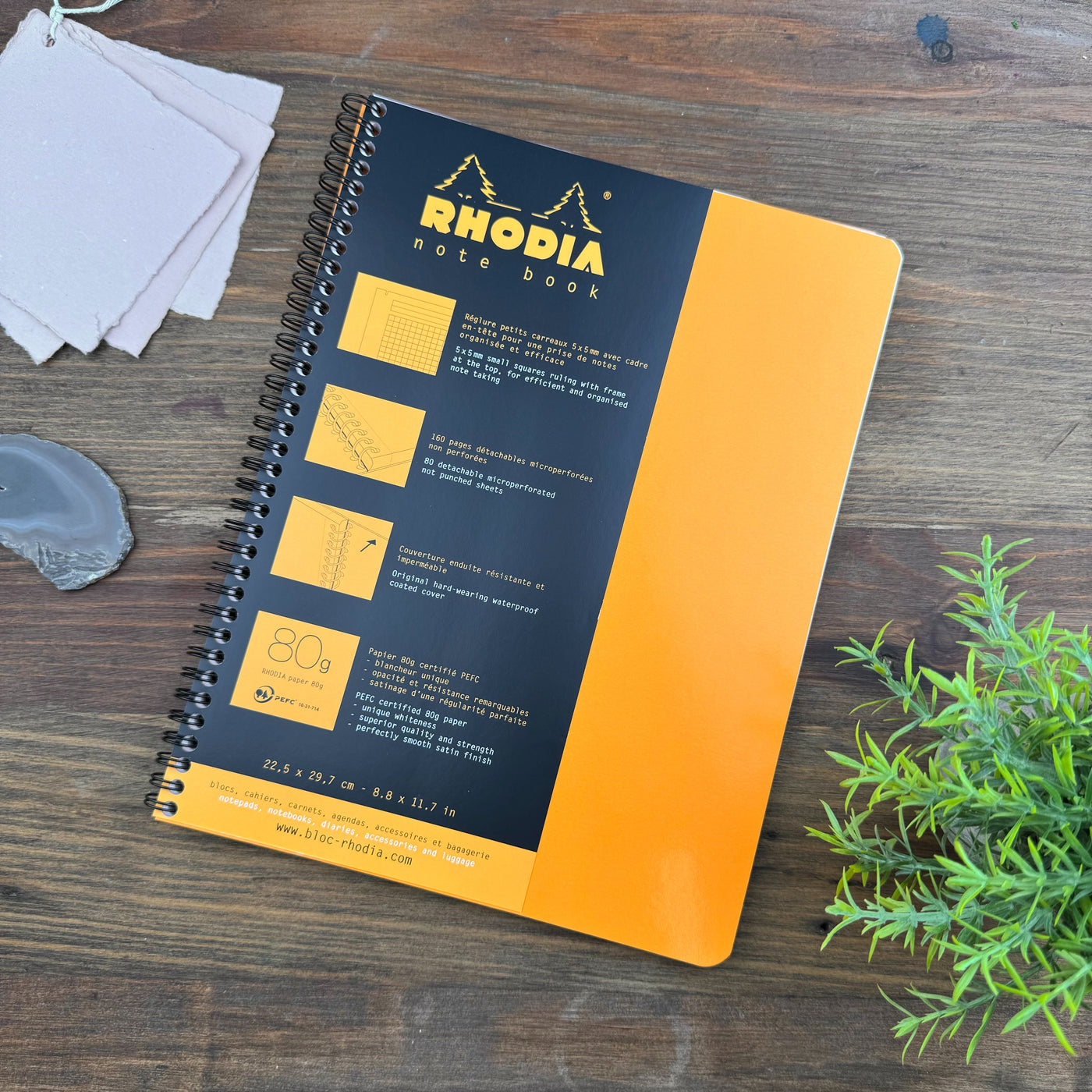 Rhodia Wirebound Notebook - Graph 80 sheets - 9 x 11 3/4 - Orange cover