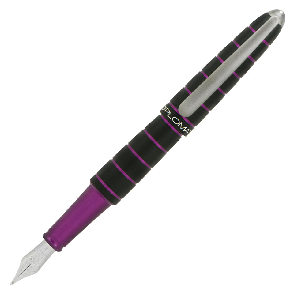 Diplomat Elox Fountain Pen - Black with Purple Rings | Atlas Stationers.