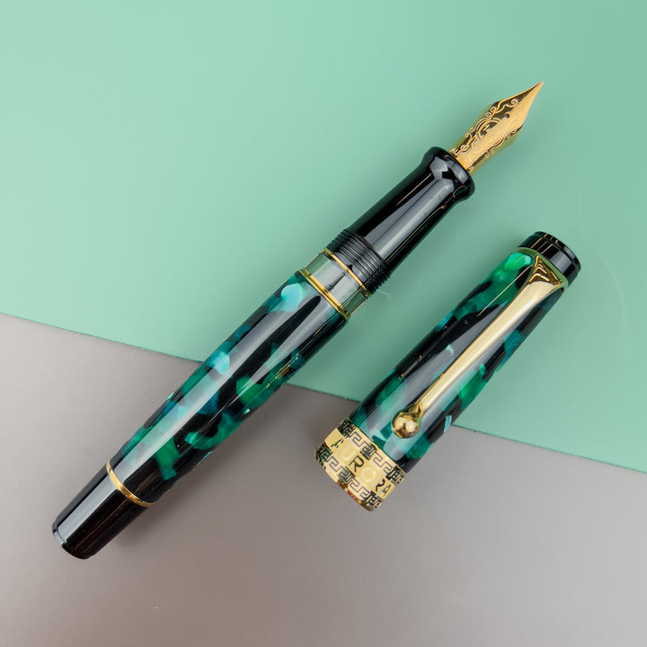 Zemax EXTRA Green marbled -Vintage fountain pen outlet - gold nib size EF-Excellent condition