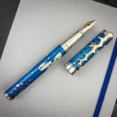 David Oscarson Sea Turtle Fountain Pen - Blue w/ Silver | Atlas Stationers.