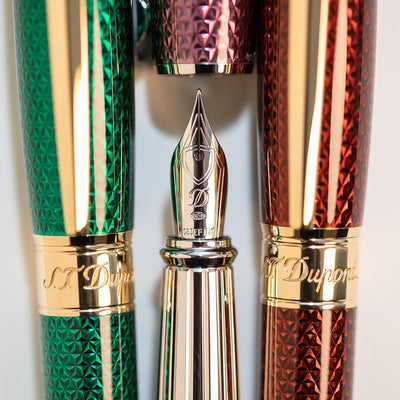 S.T. Dupont Line D Large Fire-head Guilloche Fountain Pen - Amethyst with Palladium Trim | Atlas Stationers.