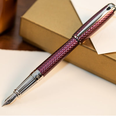 S.T. Dupont Line D Large Fire-head Guilloche Fountain Pen - Amethyst with Palladium Trim | Atlas Stationers.